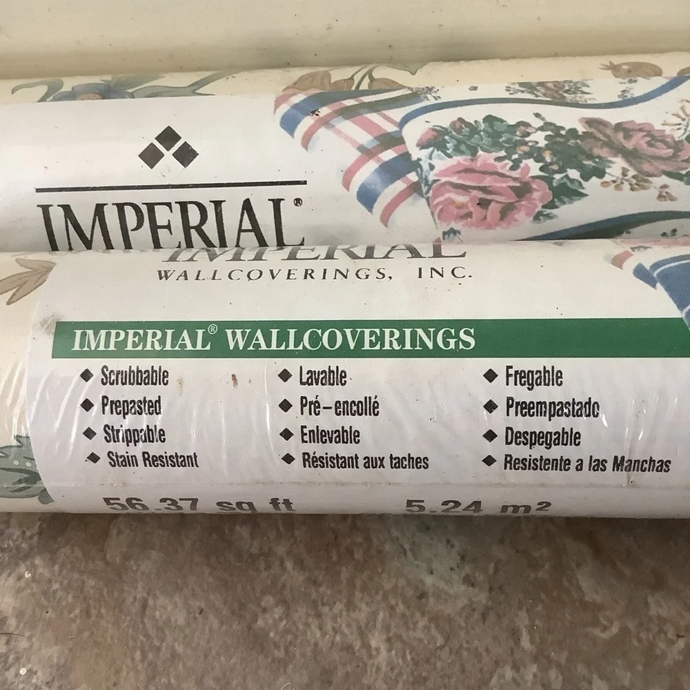 Vintage Imperial Wallcoverings Wallpaper Red Blue Green Floral Vine Unopened New